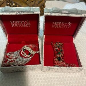 Crystal Rhinestone Rare Kitsch Santa Claus Christmas Dangle Beard And A Boot